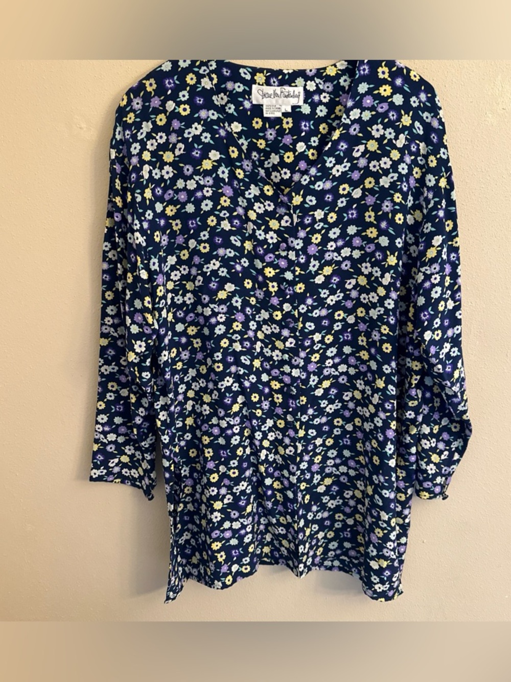 Vtg Diane‎ Von Furstenberg Large Tunic Top Floral Print 100% Silk Cottagecore